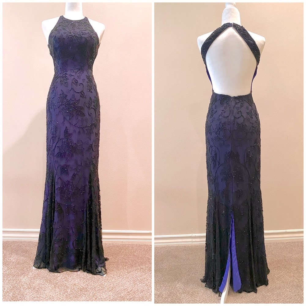 S gown blue black new year pageant Christmas holiday party dress Gatsby winter